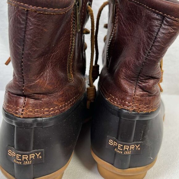 Sperry Saltwater Duck Boots 8M Brown Waterproof Rubber Boots Lace up & Zipper  O - Picture 4 of 12